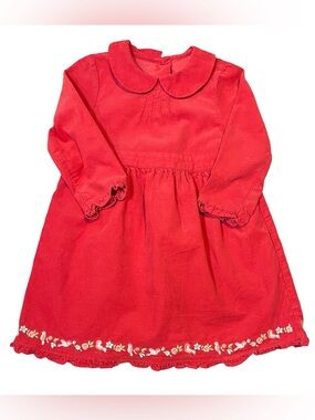 Janie and Jack Winter Songbird Red Corduroy Dress with Peter Pan Collar 2T